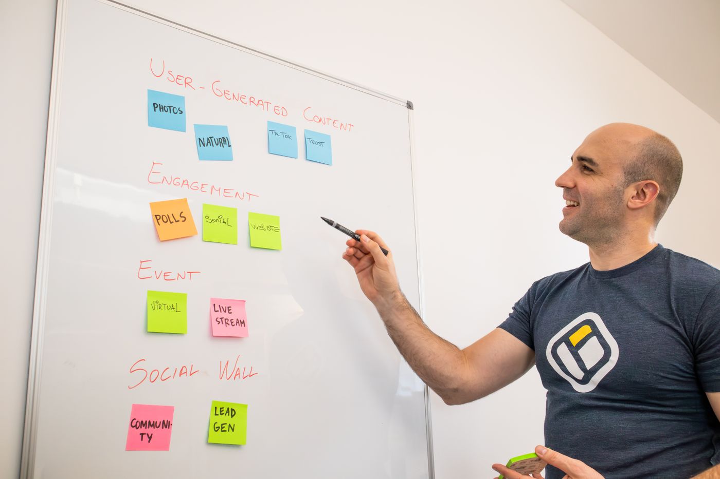 Content strategist planning a content program on a whiteboard
