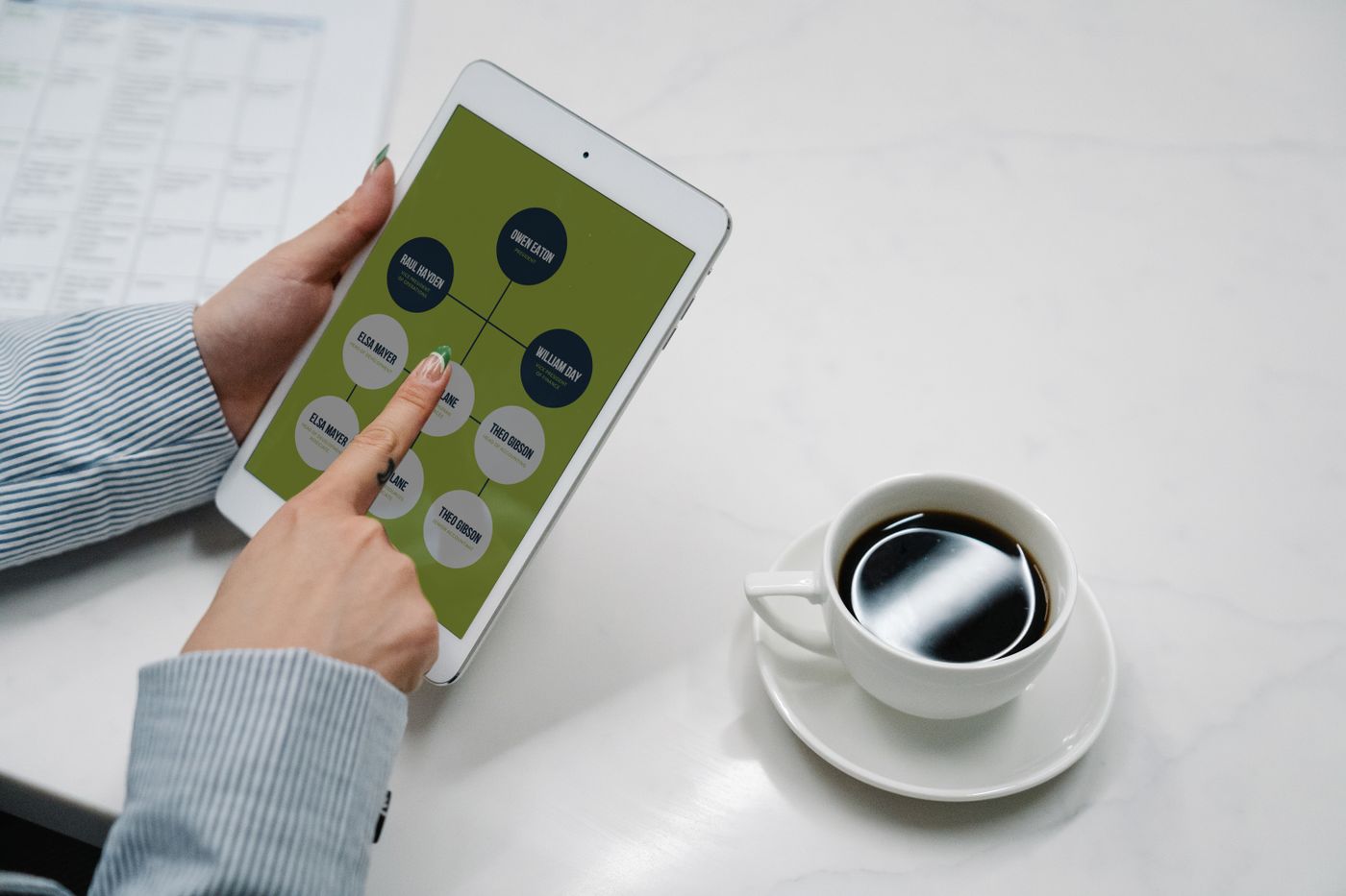 Tablet showing a diagram of connected systems