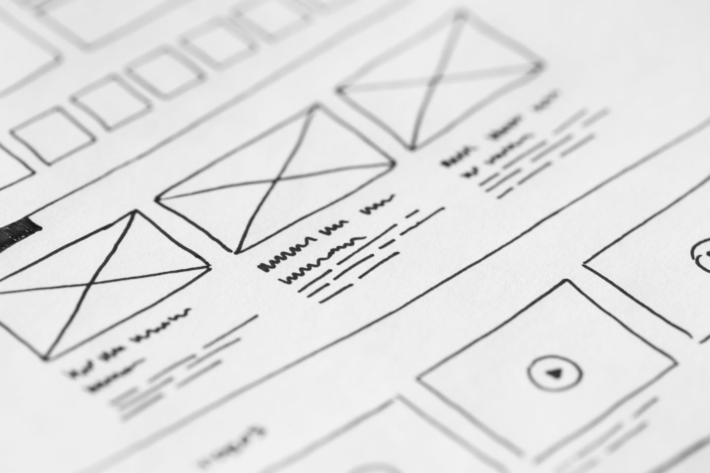 Hand-drawn wireframe of a landing page layout