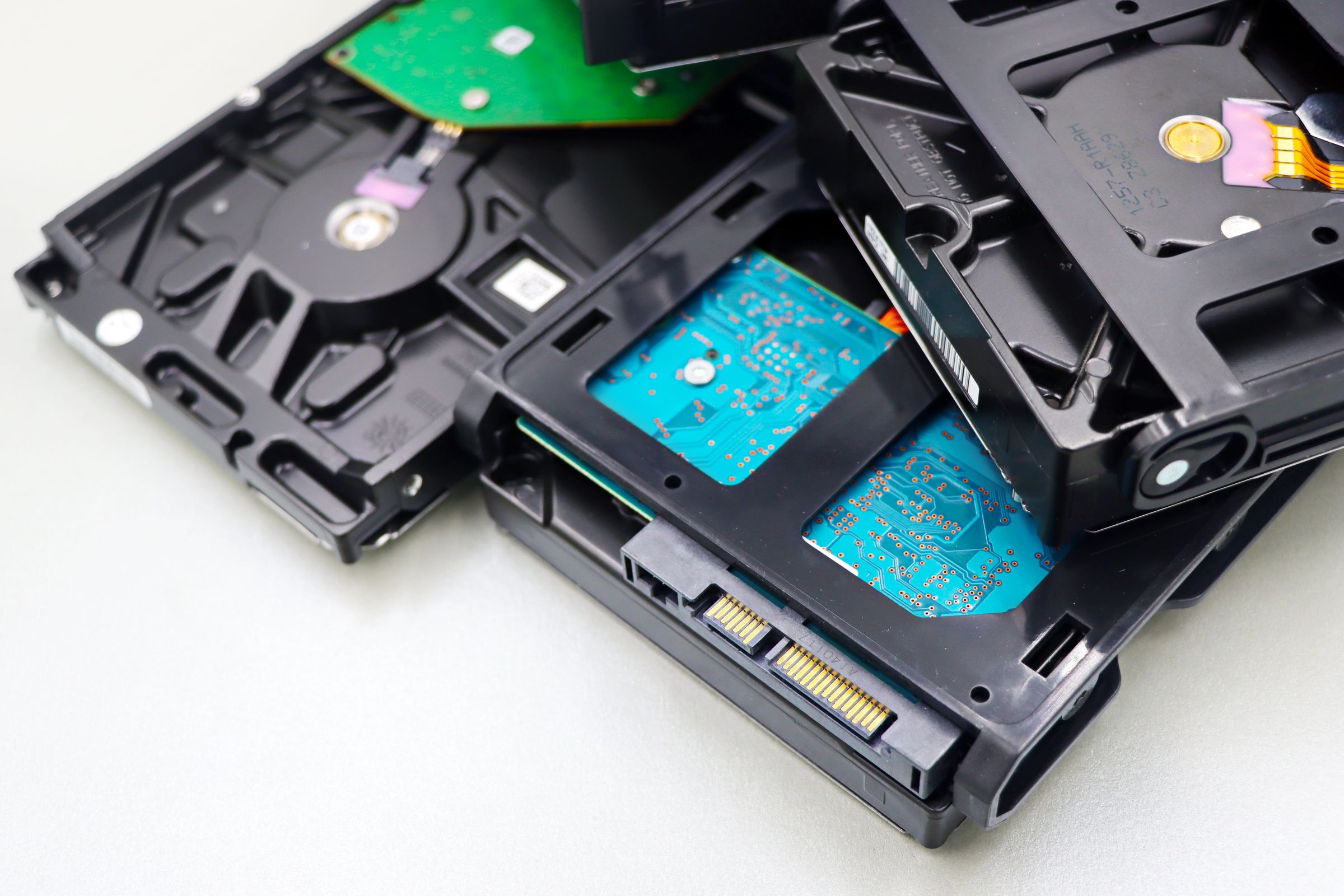 Stack of hard disk drives ready to move to a modern data platform