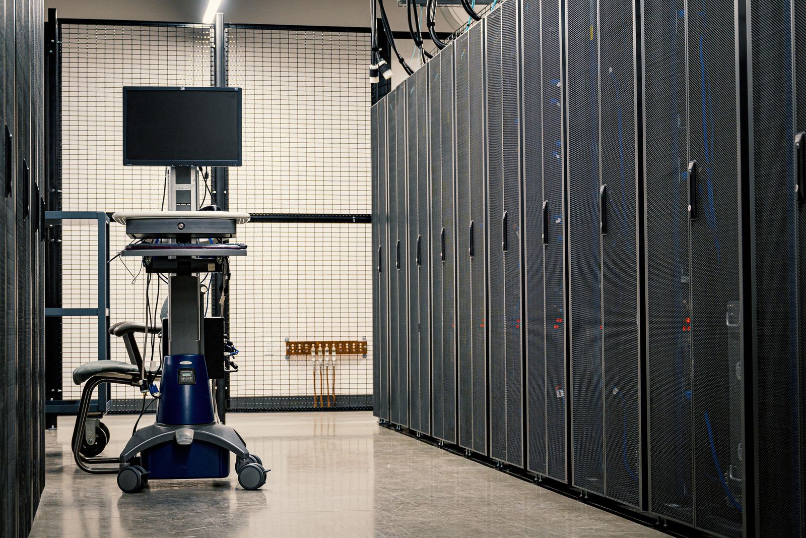 Rows of cloud server racks in a data centre