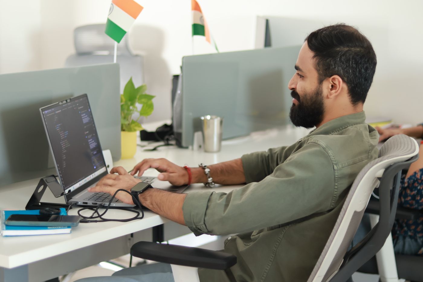 Engineer connecting sales tools at his desk