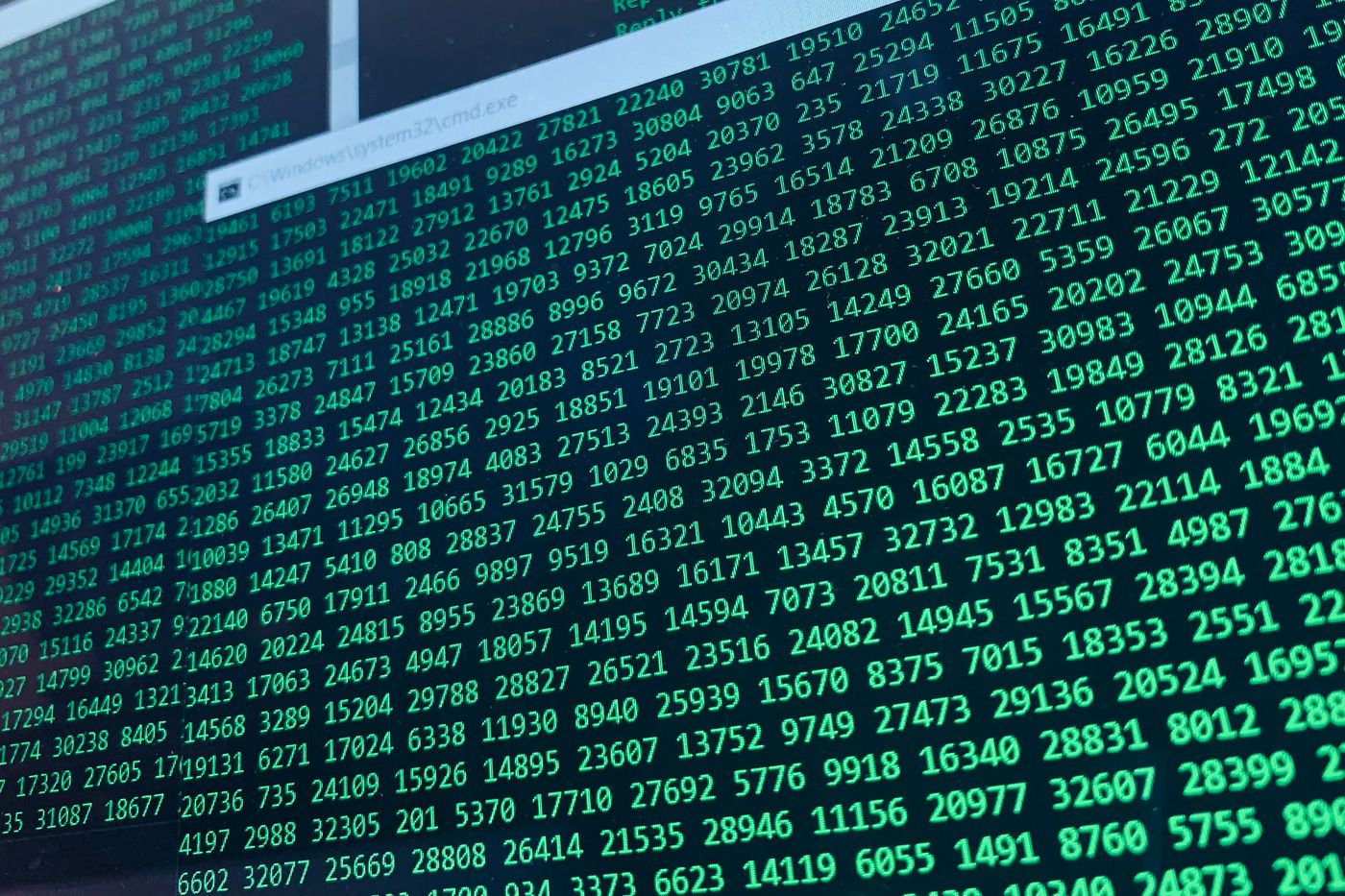Columns of streaming numbers on a screen